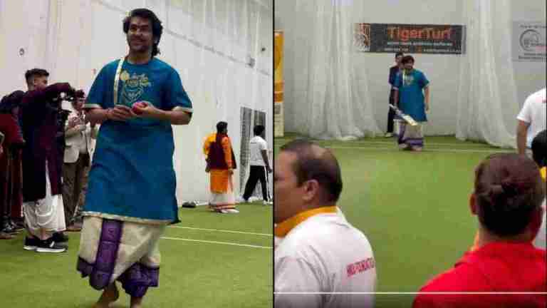 WATCH VIDEO: Indian Spiritual Leader Baba Bageshwar Playing Cricket In New Zealand
